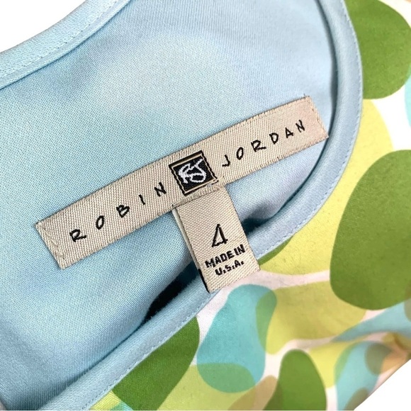 Robin Jordan Polka Dot Circle Print Cotton Sleeveless Dress Blue Green Size 4 - Picture 7 of 8